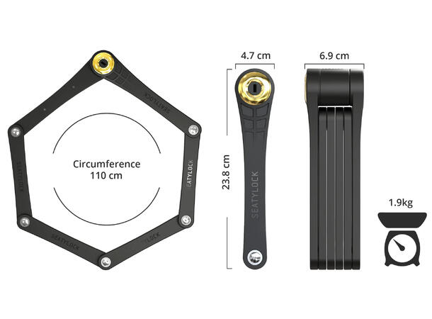 Seatylock Elsykkellås Foldylock Elite 110 cm, Nøkkel, Foldelås, ART3